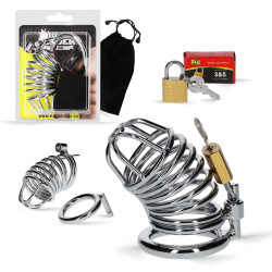 RudeRider Steel Cock Chastity Cage w. Lock Silver (T9062)