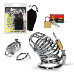 Rude Rider Steel Cock Chastity Cage w. Lock Silver (T9062)