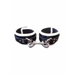Rouge Plain Leather Wrist Cuffs with Coloured Piping Black/White (T11407)